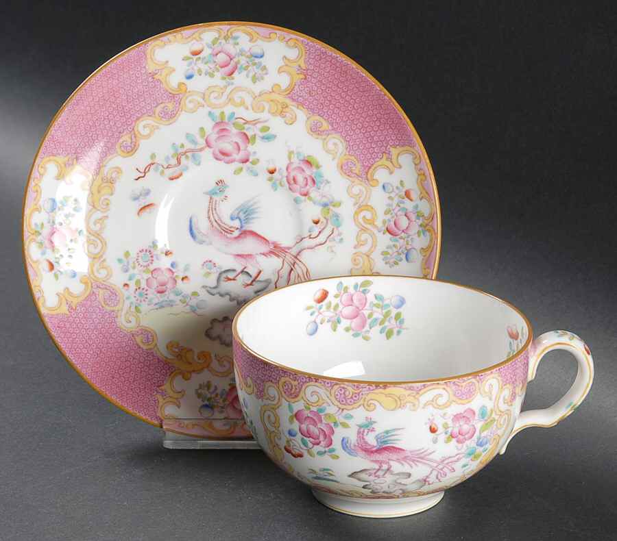 Cockatrice Pink (Smooth, Globe Backstamp) Oversized Cup & Saucer Set by Minton-1