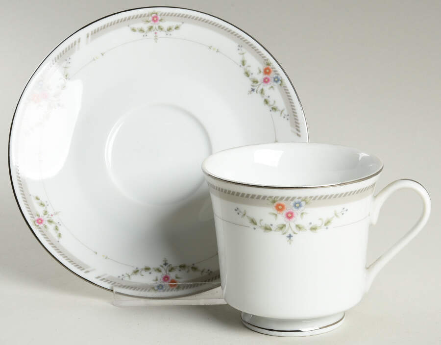 Springtime Grey (Platinum Trim) Footed Cup & Saucer Set by MSC-1