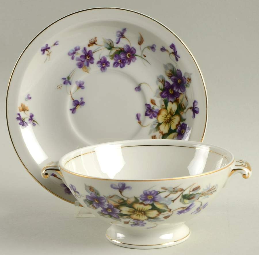 Adele (Orleans Shape, Narrow Rim) Footed Cream Soup Bowl & Saucer Set by Meito-1