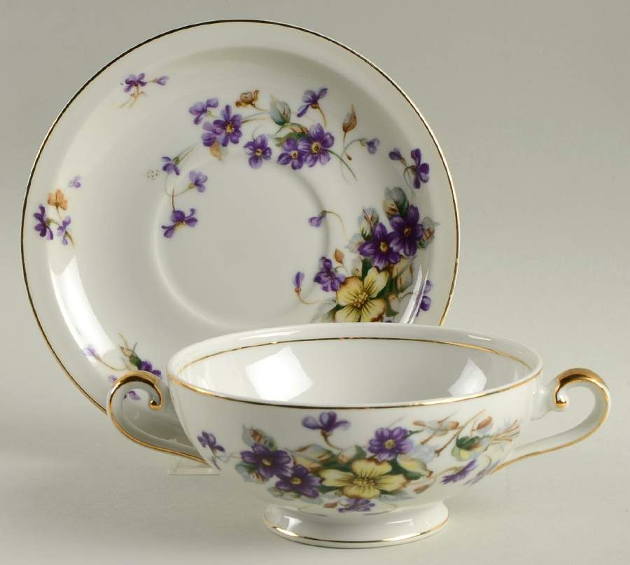 Adele (Orleans Shape, Narrow Rim) Footed Cream Soup Bowl & Saucer Set by Meito-1