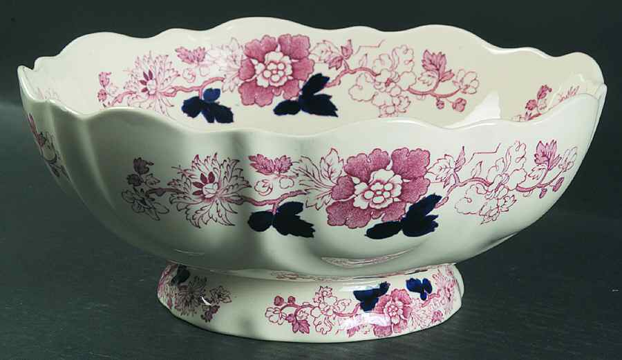 Brocade  Red Blue Bruges Footed Salad Bowl by Mason's-1