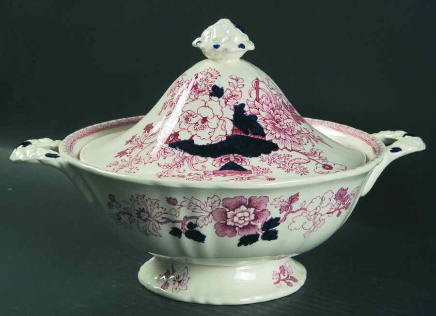 Brocade  Red Blue Round Covered Vegetable by Mason's-1