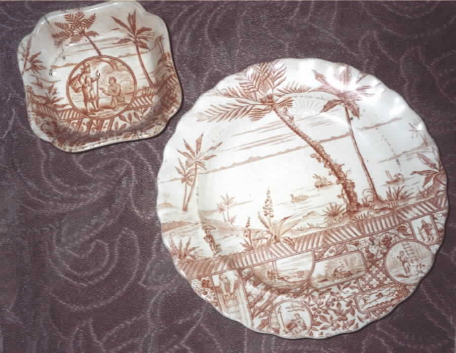 Robinson Crusoe Brown Luncheon Plate by T J & J Mayer (England)-1