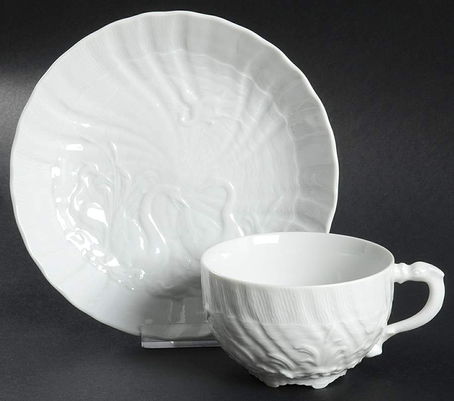 Swan Service (No Trim) Flat Cup & Saucer Set by Meissen (Germany)-1