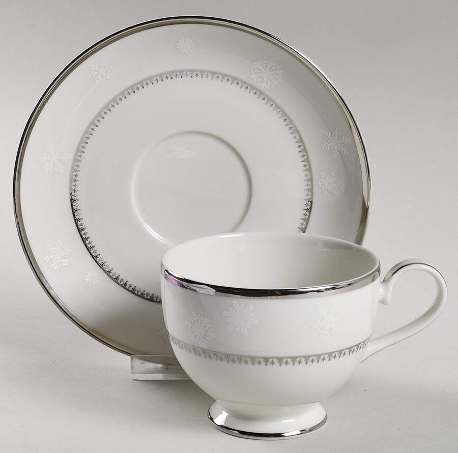 White Christmas Footed Cup & Saucer Set by Mikasa-1