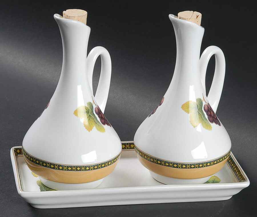 Fruit Odyssey 2 Oil/Vinegar Cruets with Cork Stoppers on Tray by Mikasa-1