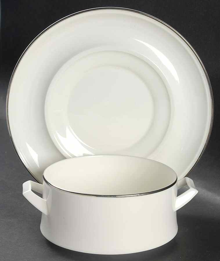 Silver Ring Flat Cream Soup Bowl & Saucer Set by Mikasa-1