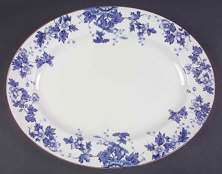 Oakland Blue (Smooth, Gold Trim) 14" Oval Serving Platter by John Maddock & Sons-1