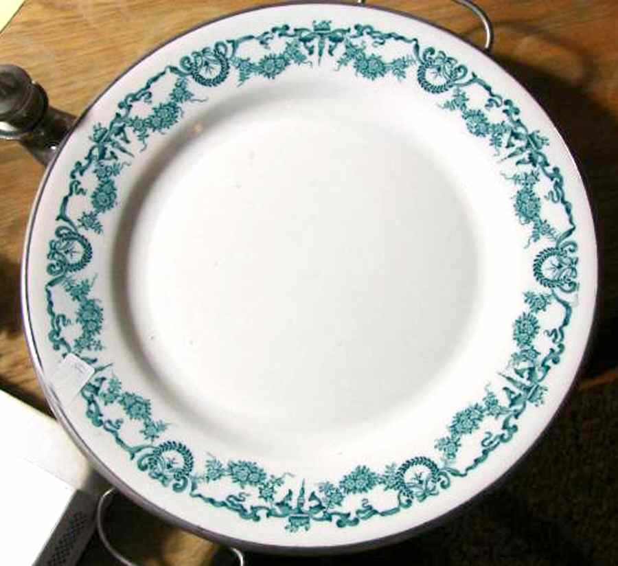 Althea Green Dinner Plate w/Attached Metal Warmer by John Maddock & Sons-1