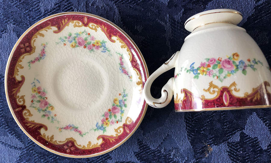 Sevres (Red No Verge) Footed Demitasse Cup & Saucer Set by Myott Staffordshire-1