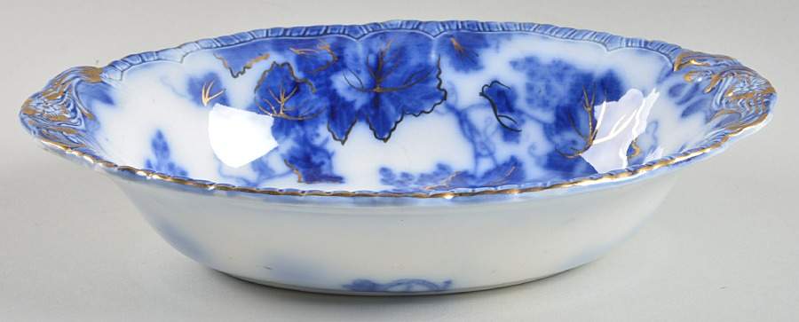 Virginia (Flow Blue, Gold Accent) 9" Oval Vegetable Bowl by John Maddock & Sons-1