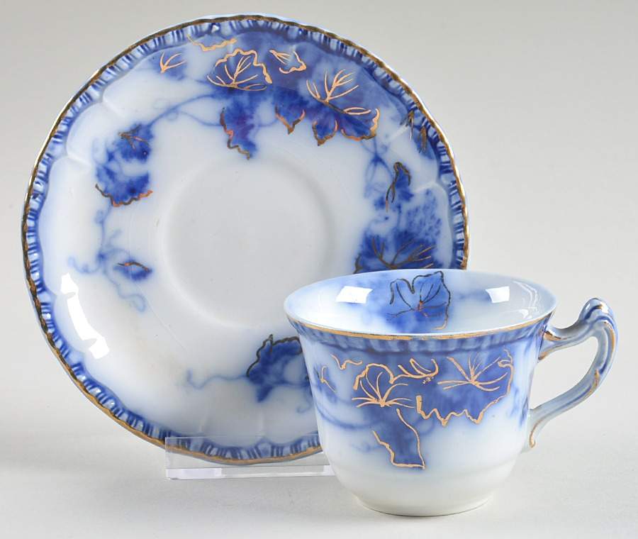 Virginia (Flow Blue, Gold Accent) Flat Demitasse Cup & Saucer Set by John Maddock & Sons-1