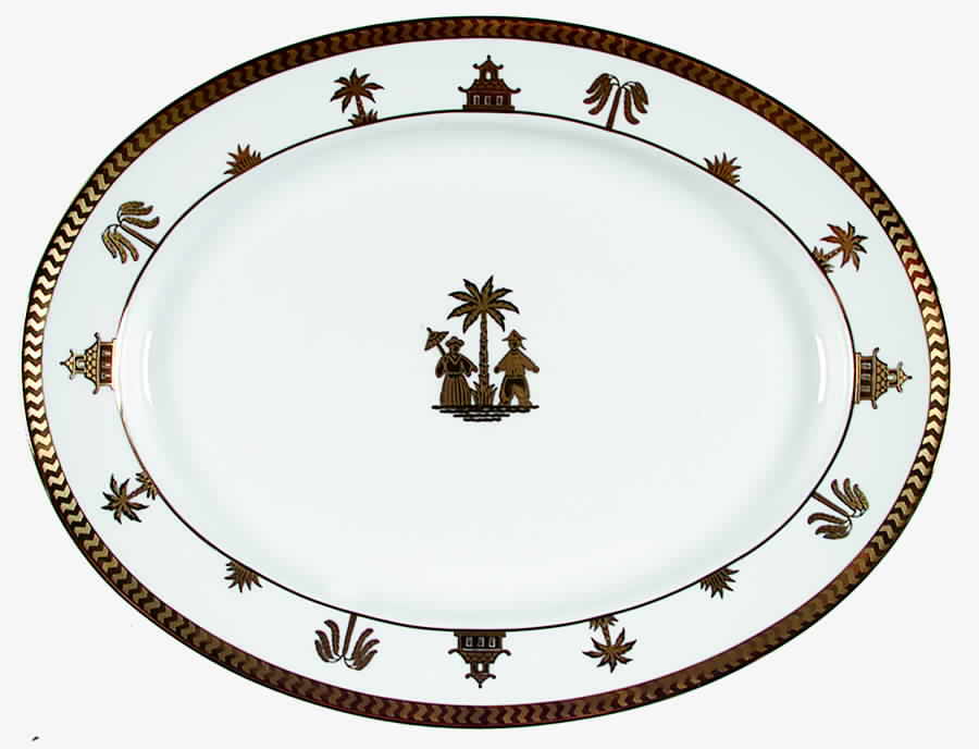 Chinese Garden Gold 14" Oval Serving Platter by Muirfield-1