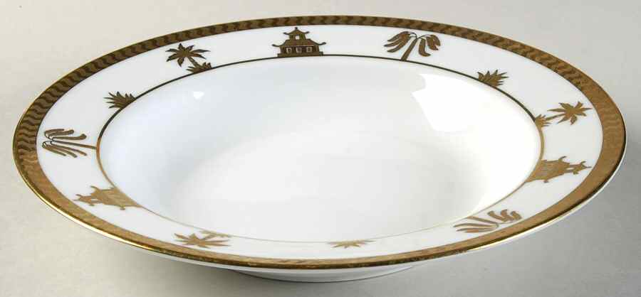 Chinese Garden Gold Large Rim Soup Bowl by Muirfield-1