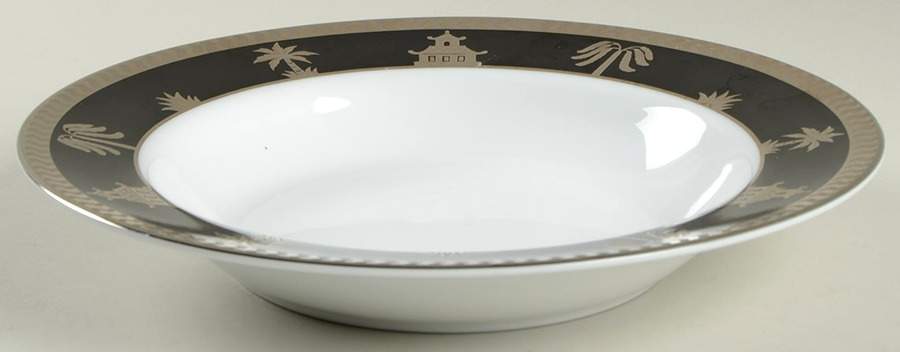 Chinese Garden Black & Platinum Large Rim Soup Bowl by Muirfield-1