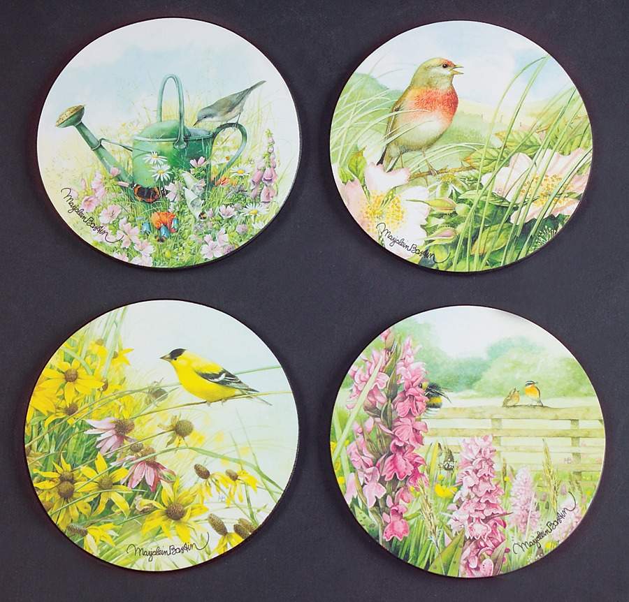 Wildflower Meadow 4-Piece Cork Back Round Coaster Set by Marjolein Bastin-1