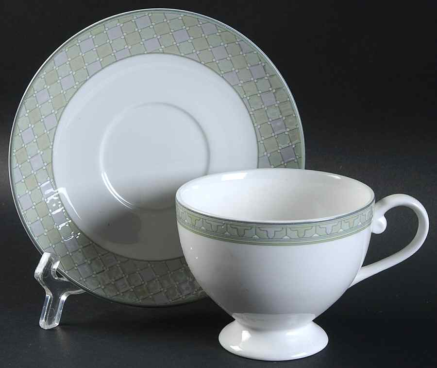 Green Silk Footed Cup & Saucer Set by Mikasa-1