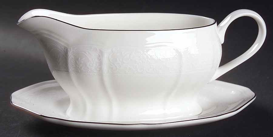 Floral Moire Gravy Boat & Underplate by Mikasa-1