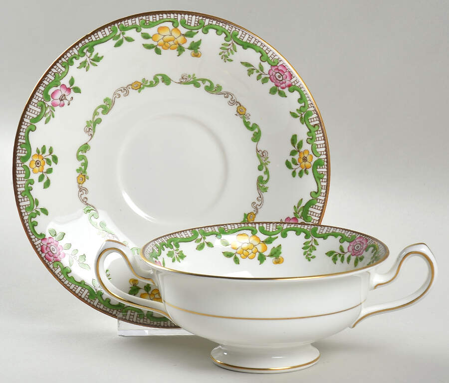 S406 Footed Cream Soup Bowl & Saucer Set by Minton-1