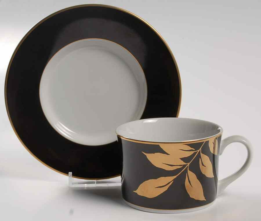 Gold Leaf Black Footed Cup & Saucer Set by Mikasa-1