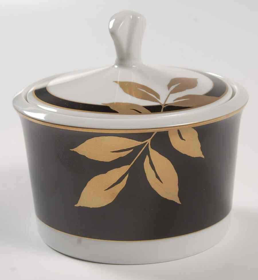 Gold Leaf Black Sugar Bowl & Lid by Mikasa-1