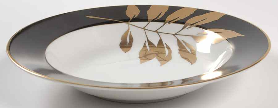 Gold Leaf Black Rim Soup Bowl by Mikasa-1
