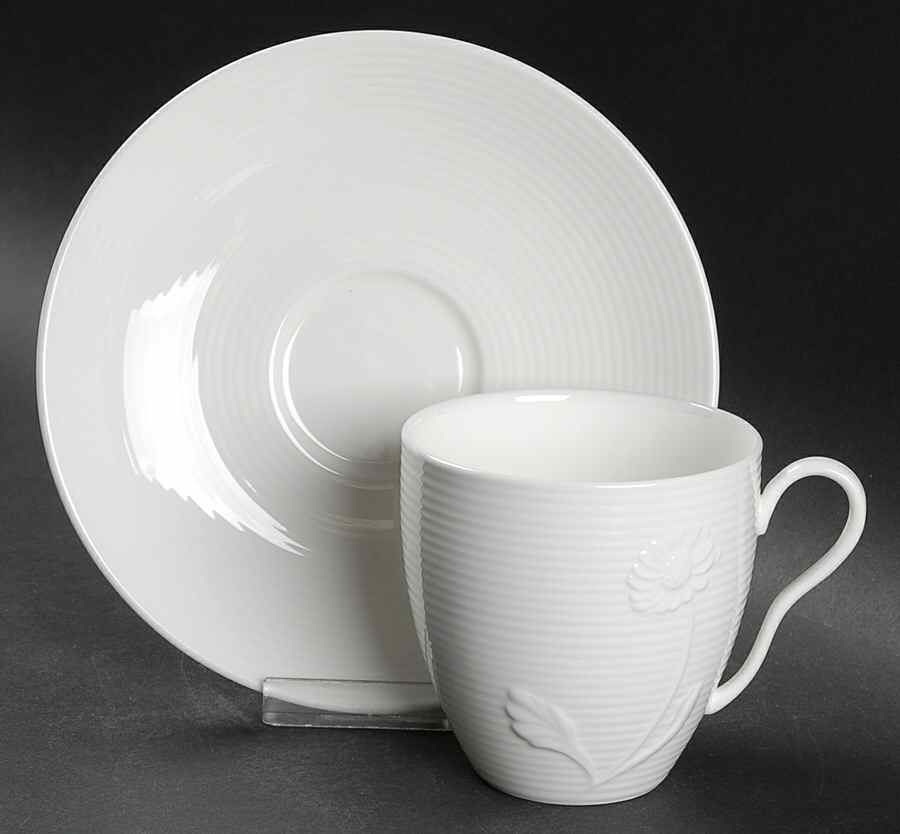White Garden Flat Cup & Saucer Set by Mikasa-1