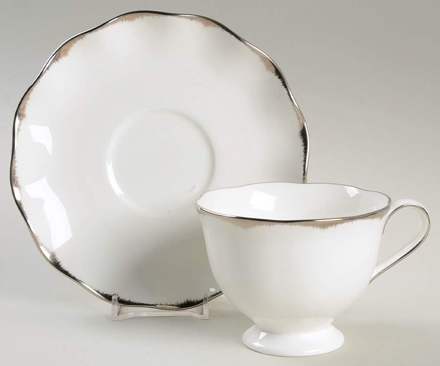 Silver Moire Footed Cup & Saucer Set by Mikasa-1