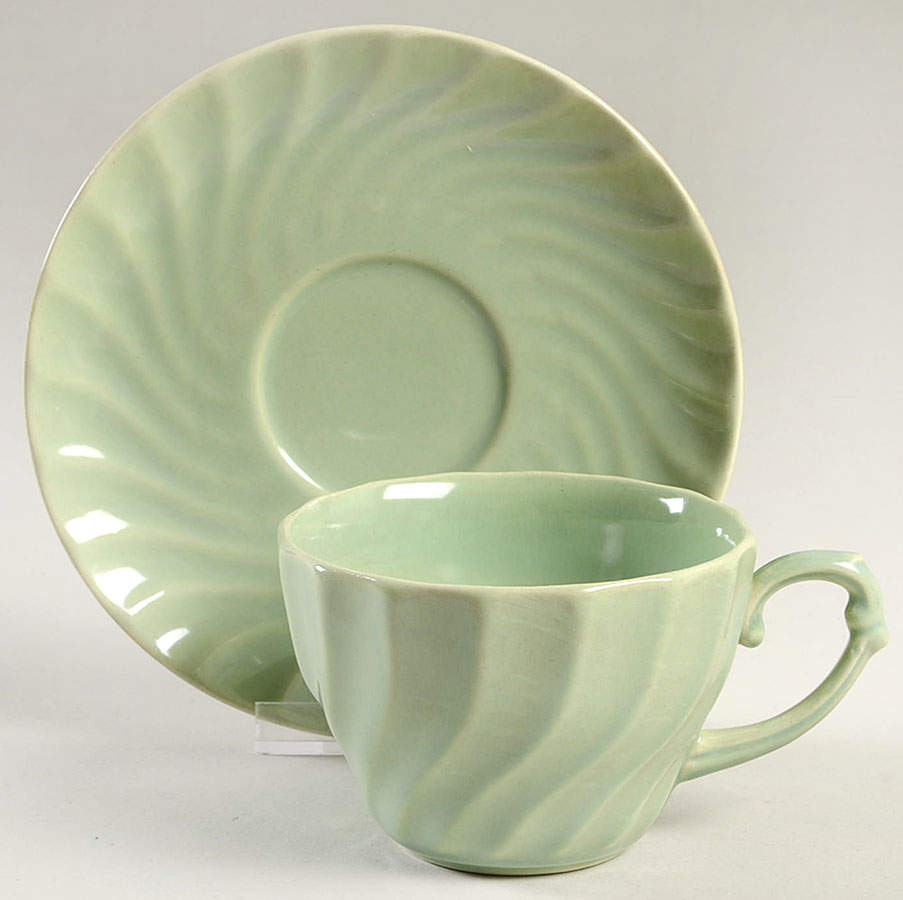 Yorkshire Green (Matte) Flat Cup & Saucer Set by Metlox - Poppytrail - Vernon-1