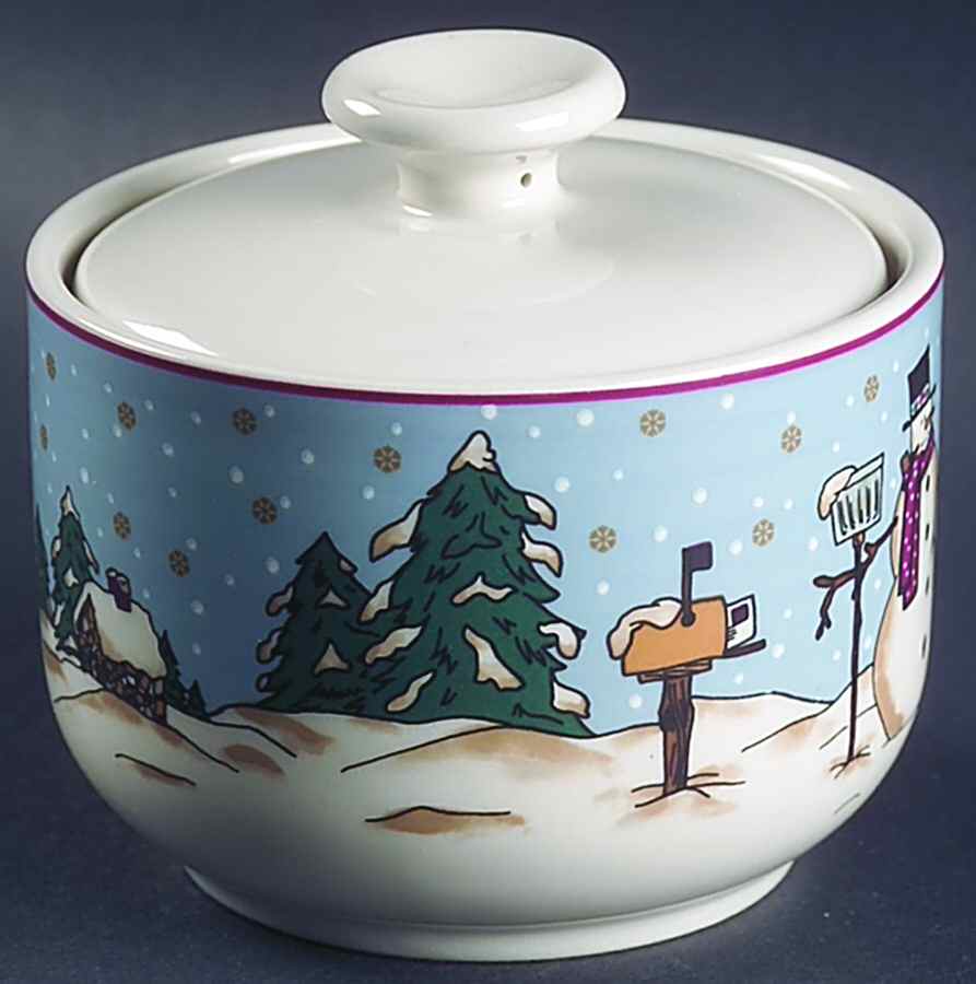 Snowmen Serenade II Sugar Bowl & Lid by Meiwa-1