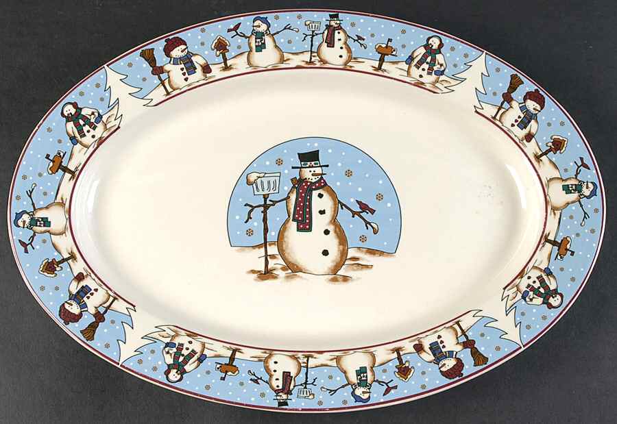 Snowmen Serenade II 14" Oval Serving Platter by Meiwa-1