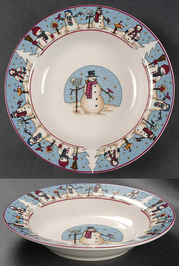 Snowmen Serenade II Rim Soup Bowl by Meiwa-1