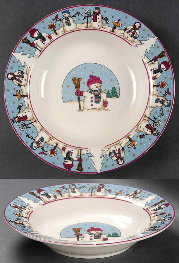 Snowmen Serenade II Rim Soup Bowl by Meiwa-1