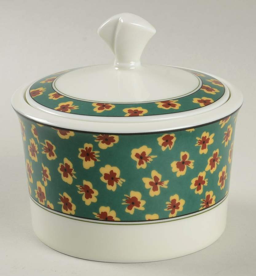 Fleurette Green Sugar Bowl & Lid by Mikasa-1