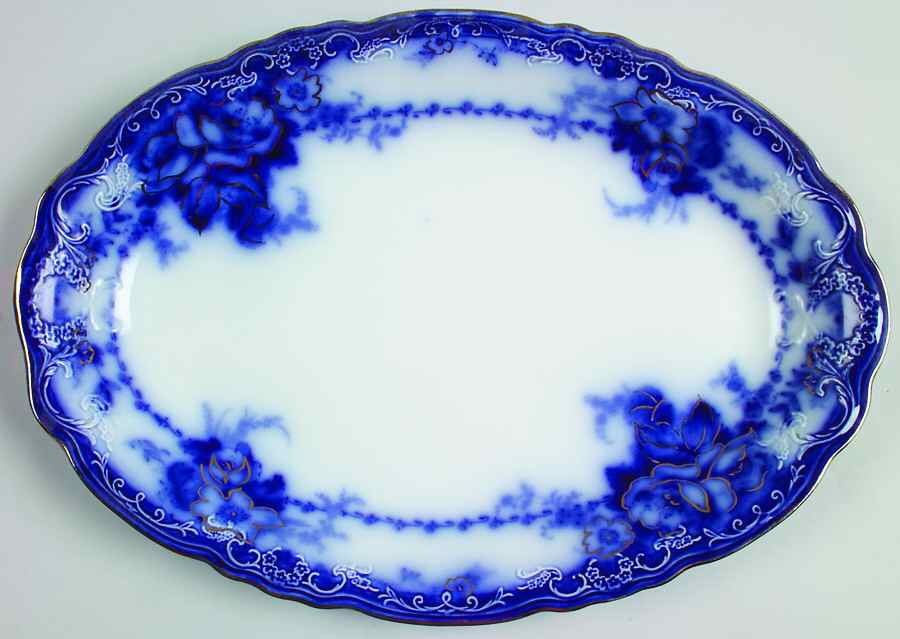 Ovando (Gold Trim) 16" Oval Serving Platter by Alfred Meakin-1