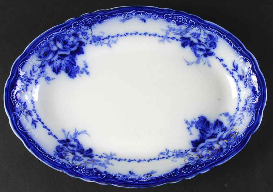 Ovando (Gold Trim) 12" Oval Serving Platter by Alfred Meakin-1