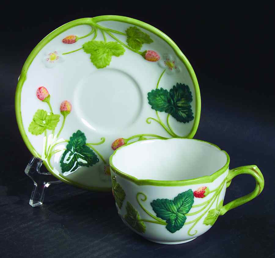 Victoria Strawberry Handpainted Flat Cup & Saucer Set by Minton-1