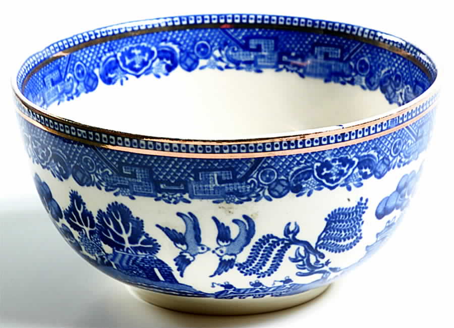 Old Willow Blue (Gold Trim) Open Sugar Bowl by Alfred Meakin-1