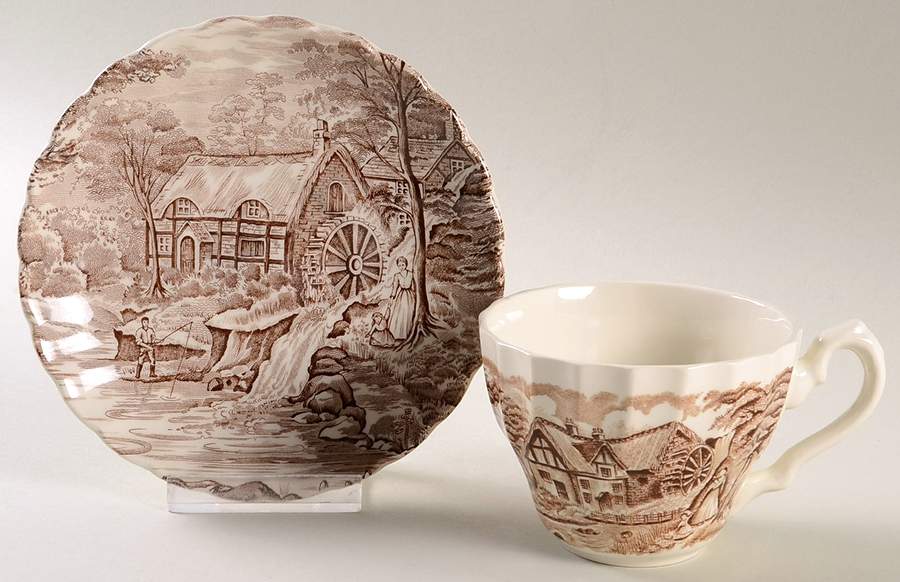 The Mill Brown Flat Cup & Saucer Set by Alfred Meakin-1
