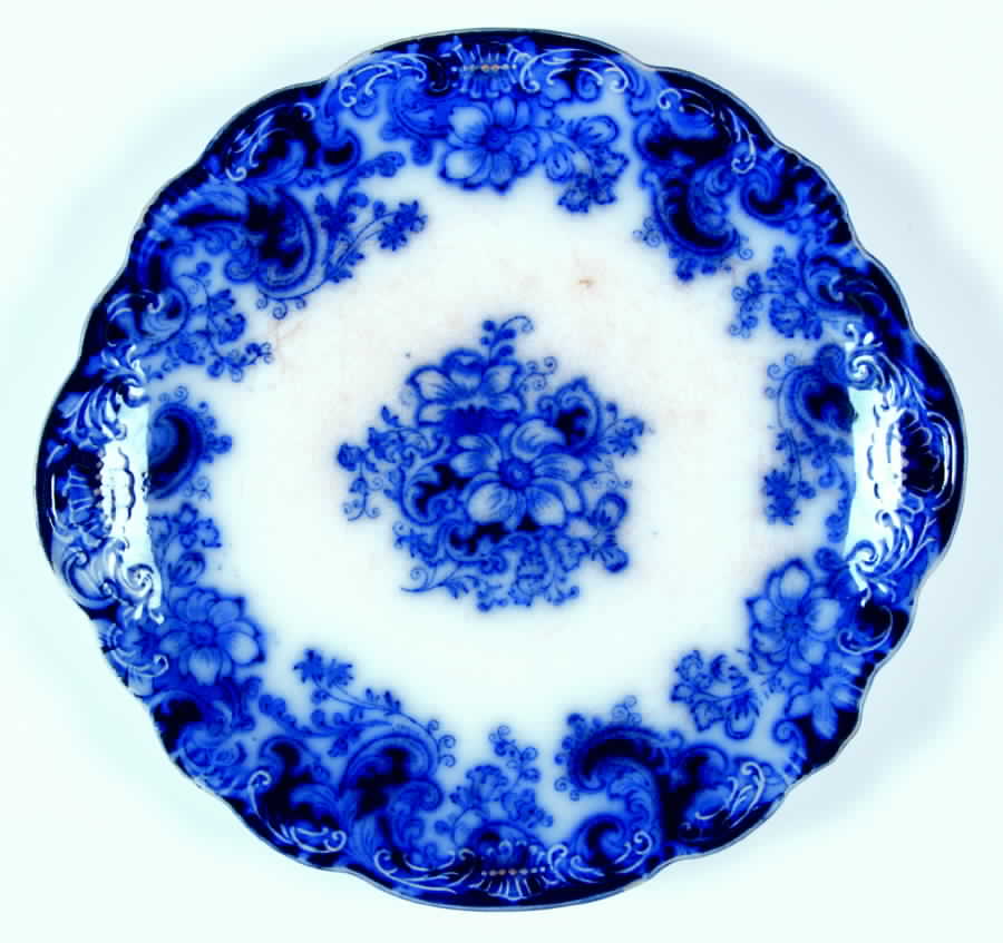 Ormonde Flow Blue (Scalloped and Embossed) Handled Cake Plate by Alfred Meakin-1