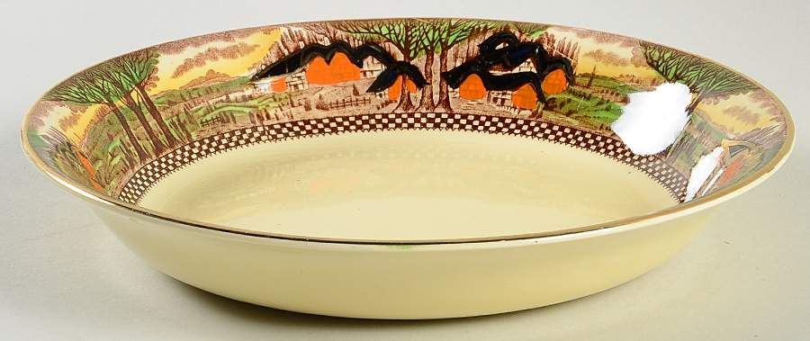 England's Countryside (Smooth, Gold Trim) Coupe Soup Bowl by Myott Staffordshire-1