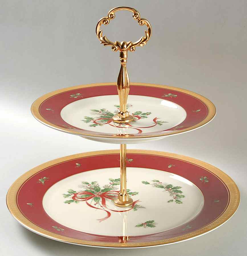 Palatial Holly Gold 2 Tiered Serving Tray (Dinner & Salad Plate) by Mikasa-1