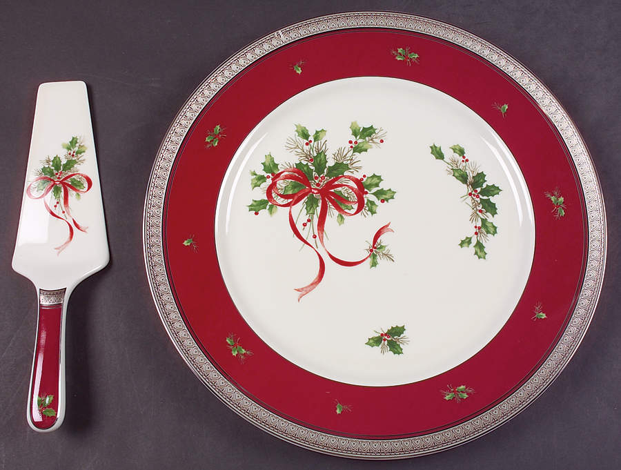 Palatial Holly Platinum Cake Plate & Solid Ceramic Server Set (No Box) by Mikasa-1