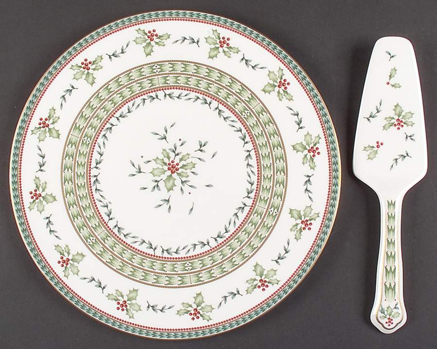 Holiday Celebration Cake Plate & Solid Ceramic Server Set (No Box) by Mikasa-1