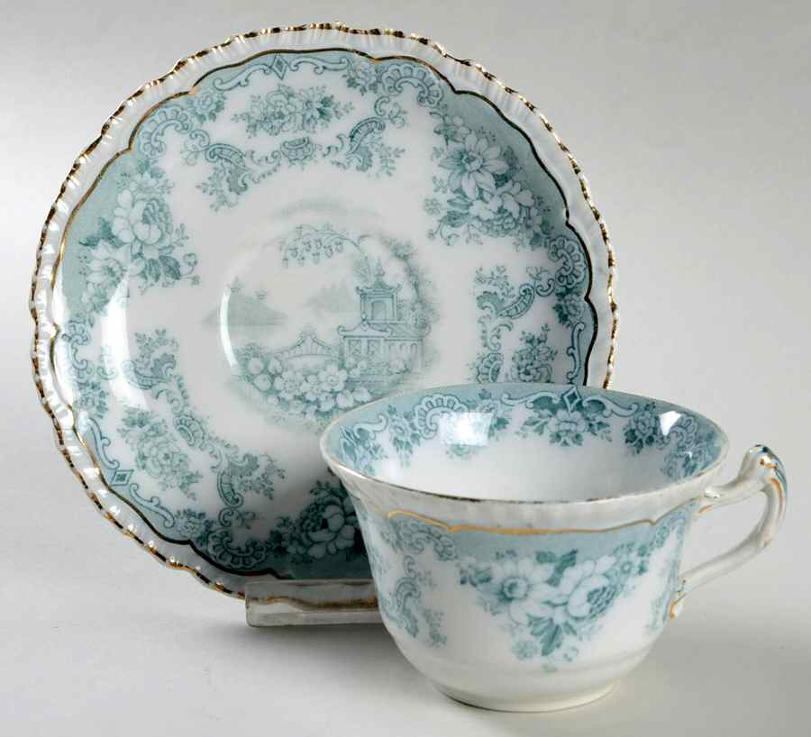Bombay Blue Green (Scalloped) Flat Cup & Saucer Set by John Maddock & Sons-1
