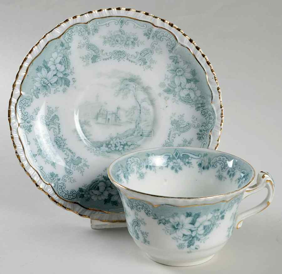 Bombay Blue Green (Scalloped) Oversized Cup & Saucer Set by John Maddock & Sons-1