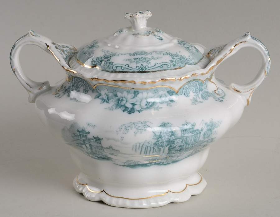 Bombay Blue Green (Scalloped) Sugar Bowl & Lid by John Maddock & Sons-1