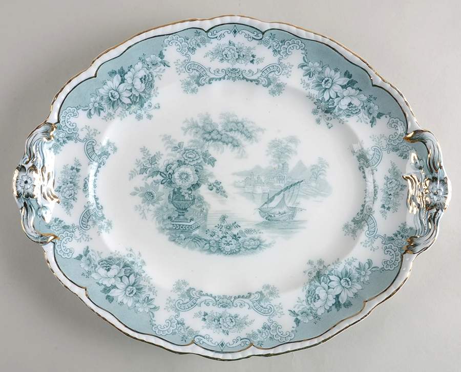 Bombay Blue Green (Scalloped) 16" Oval Serving Platter by John Maddock & Sons-1