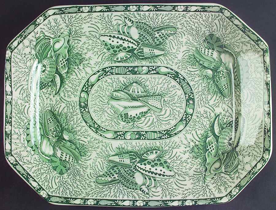 Torquay Green (No Trim) 13" Oval Serving Platter by Mottahedeh-1