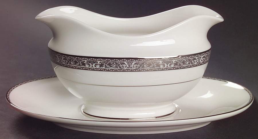 Imperial Court Platinum Gravy Boat & Underplate by Mikasa-1